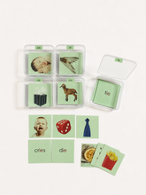 Load image into Gallery viewer, Montessori Green Series Phonogram set Two Picture Cards &amp; Word Cards | Set 1 (ai, ee, ie, oa, ue)