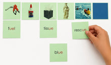 Load image into Gallery viewer, Montessori Green Series Phonogram set Two Picture Cards &amp; Word Cards | Set 1 (ai, ee, ie, oa, ue)