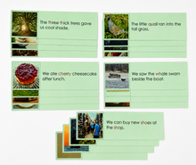 Load image into Gallery viewer, Montessori Green Series Complete Sentence Cards | 20 Common Phonograms | Phonics Reading Materials