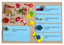 Load image into Gallery viewer, Montessori Blue Series Sentence Cards with Objects | 12 Phonetic Reading Cards | Hands-On Reading Activity