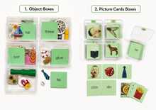 Load image into Gallery viewer, Montessori Green Series Phonogram set Two Picture Cards &amp; Word Cards | Set 1 (ai, ee, ie, oa, ue)