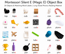 Load image into Gallery viewer, Montessori Silent E (Magic E) Object Box | 24 Objects &amp; Word Labels | Long Vowel Phonics Reading