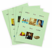 Load image into Gallery viewer, Montessori Green Series Phonogram set Two Picture Cards &amp; Word Cards | Set 2 (ph, au, ou, oy, oo)