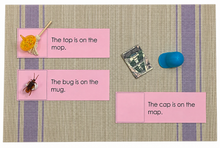 Load image into Gallery viewer, Montessori Pink Series Sentence Cards with Rhyming Objects | 12 CVC Reading Cards