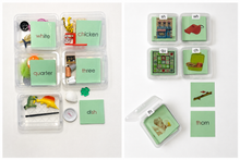 Load image into Gallery viewer, Montessori Green Series Phonogram set one Picture Cards &amp; Word Cards | Set 1 (sh, wh, ch, th, qu)