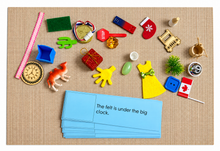 Load image into Gallery viewer, Montessori Blue Series Sentence Cards with Objects | 12 Phonetic Reading Cards | Hands-On Reading Activity