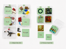 Load image into Gallery viewer, Montessori Green Series Phonogram set Two Picture Cards &amp; Word Cards | Set 2 (ph, au, ou, oy, oo)