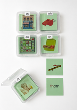 Load image into Gallery viewer, Montessori Green Series Phonogram set one Picture Cards &amp; Word Cards | Set 1 (sh, wh, ch, th, qu)