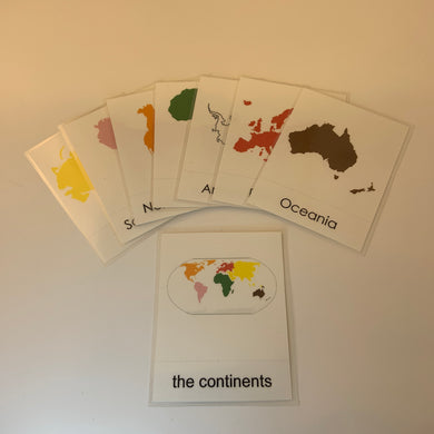 Montessori Continents Three Part Classified Cards