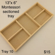 Load image into Gallery viewer, Montessori long sectioned handmade wooden Activity Tray.Tray # 10